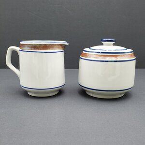 Salem Stoneware Georgetown Creamer & Sugar Bowl Salem Blue Brown Creamer Set